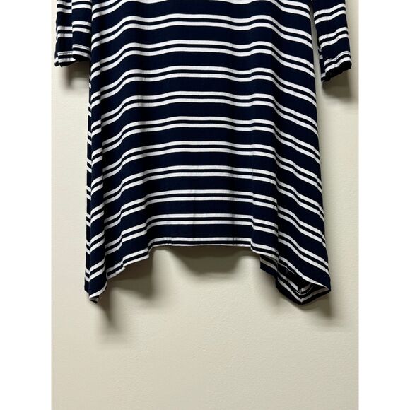 ANTHROPOLOGIE MAEVE Navy/White Striped Jersey Turtleneck Handkerchief Hem - Picture 4 of 12